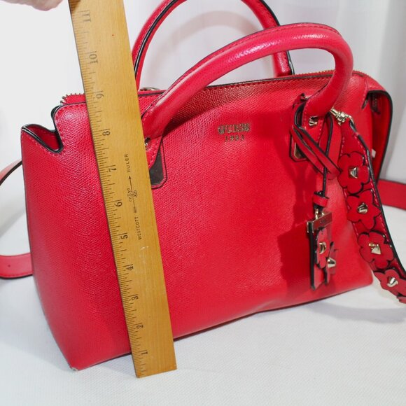 Guess "Liya" Red Faux Saffiano Satchel, Shoulder Bag, Crossbody - Picture 12 of 16